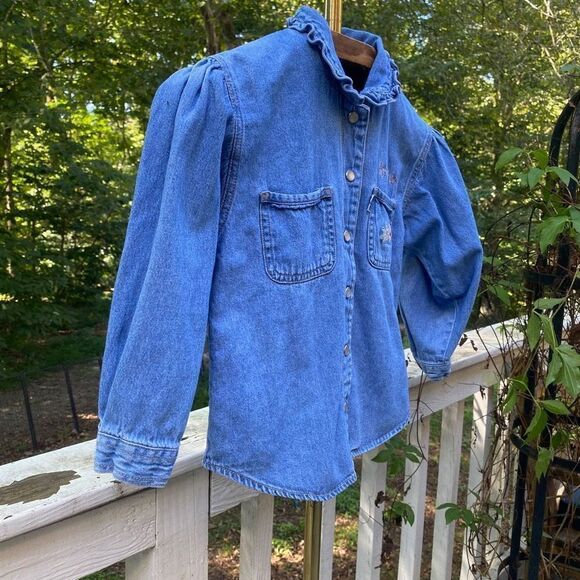 Vintage 90s Levi’s Girl’s Denim Floral Embroidered Blouse - Picture 3 of 6